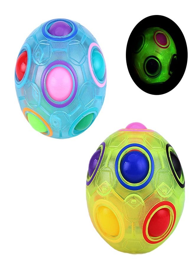 TANCH 2 Pieces Luminous Magic Rainbow Puzzle Ball Glow in Dark Stress Reliever & Brain Teaser Football Fidget Cube Set for Kids Adults Pack of 2(Glow Blue+Green)…